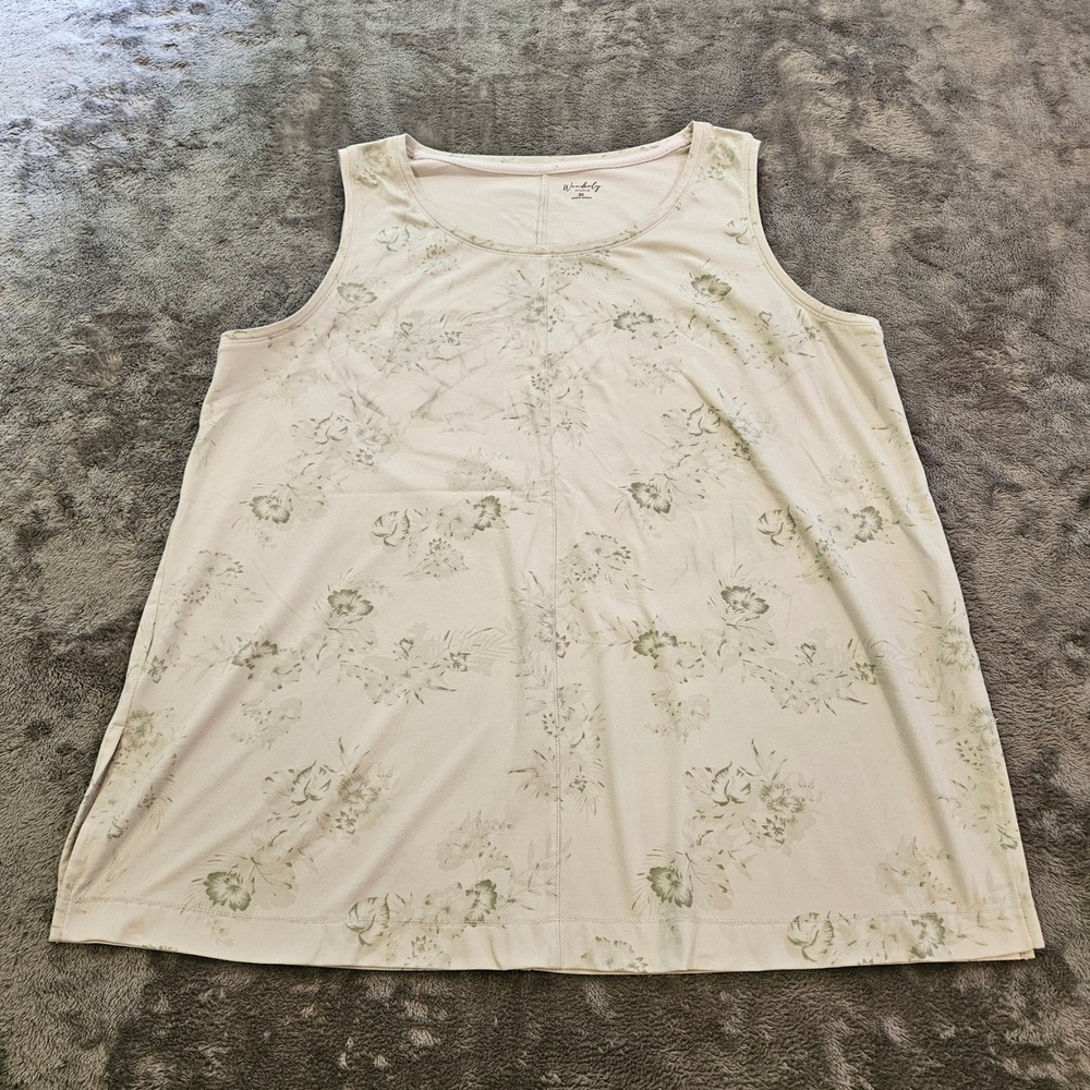Wonderly Studio Women 2X Tank Top Beige Sage Green Floral Tropical Sleeveless